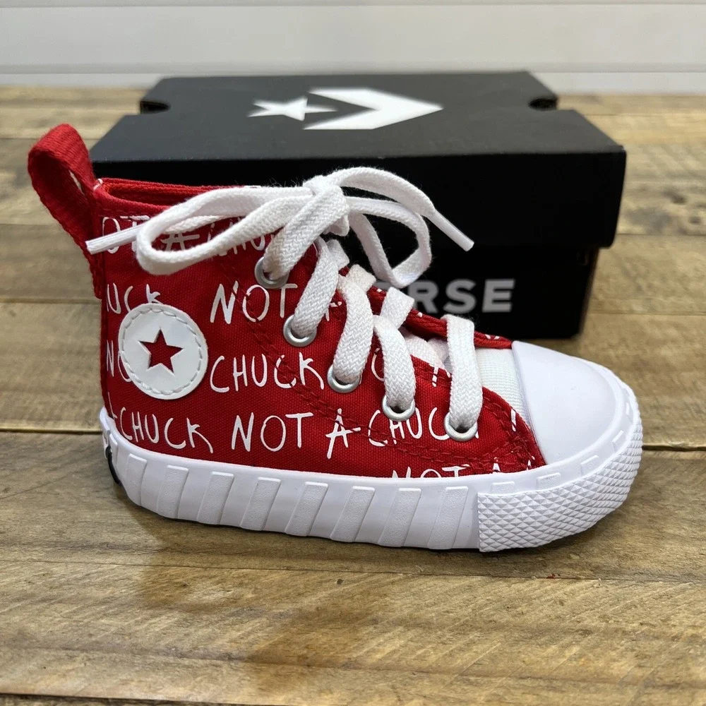 CONVERSE High Top Not A Chuck Red/White Canvas  A05339F Size 5 Infant